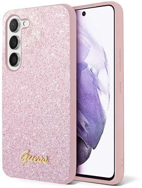 Панель Guess Glitter Script для Samsung Galaxy S23 Рожевий (3666339117313) - зображення 1