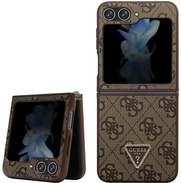 Панель Guess Leather 4G Triangle Strass для Samsung Galaxy Z Flip 5 Коричневий (3666339173913) - зображення 2