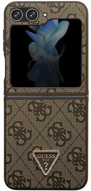 Панель Guess Leather 4G Triangle Strass для Samsung Galaxy Z Flip 5 Коричневий (3666339173913) - зображення 3