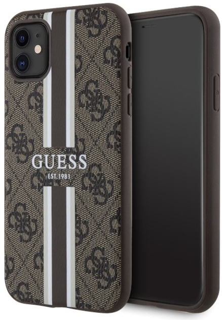 Панель Guess 4G Printed Stripes MagSafe для Apple iPhone 11 Коричневий (3666339119713) - зображення 1