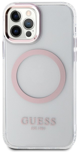 Etui plecki Guess Metal Outline Magsafe do Apple iPhone 12/12 Pro Pink (3666339169961) - obraz 2