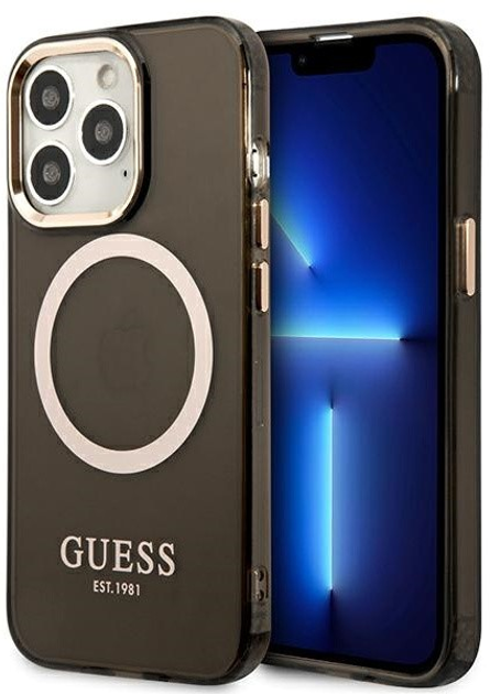 Etui plecki Guess Gold Outline Translucent MagSafe do Apple iPhone 13/13 Pro Black (3666339057039) - obraz 1