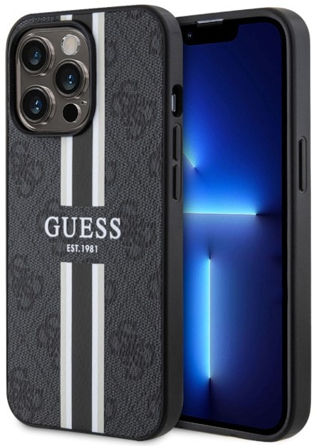 Панель Guess 4G Printed Stripes MagSafe для Apple iPhone 13/13 Pro Чорний (3666339119652) - зображення 1