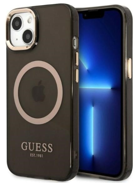 Панель Guess Gold Outline Translucent MagSafe для Apple iPhone 13 Чорний (3666339057022) - зображення 1