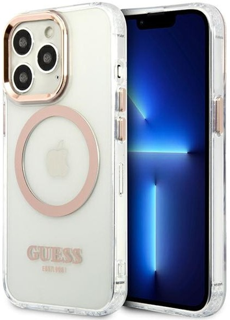 Etui plecki Guess Metal Outline Magsafe do Apple iPhone 13 Pro Max Gold (3666339057169) - obraz 1