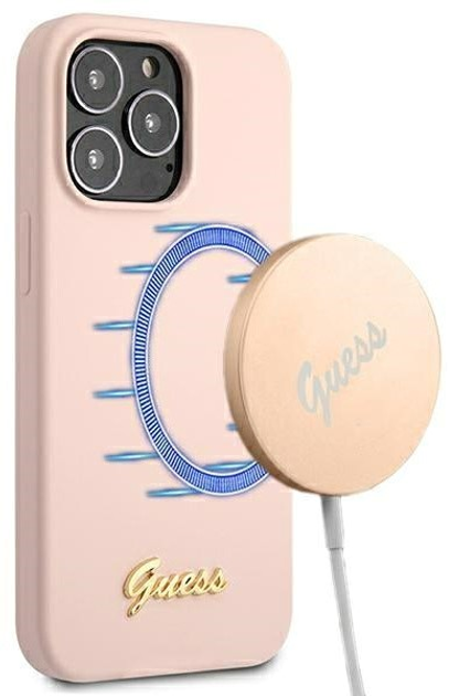Панель Guess Silicone Script Gold Logo Magsafe для Apple iPhone 13 Pro Max Світло-Рожевий (3666339037154) - зображення 3