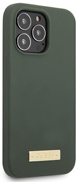 Etui plecki Guess Silicone Logo Plate MagSafe do Apple iPhone 13 Pro Max Khaki (3666339056964) - obraz 3