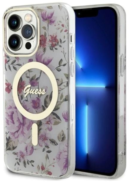 Etui plecki Guess Flower MagSafe do Apple iPhone 14 Pro Transparent (3666339115654) - obraz 1