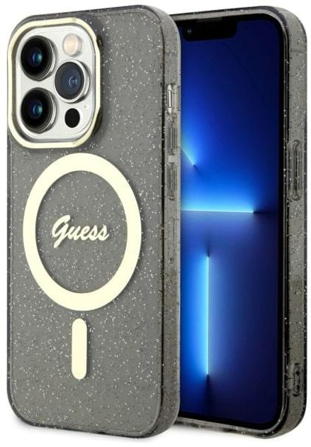Etui plecki Guess Glitter Gold MagSafe do Apple iPhone 14 Pro Black (3666339125585) - obraz 1