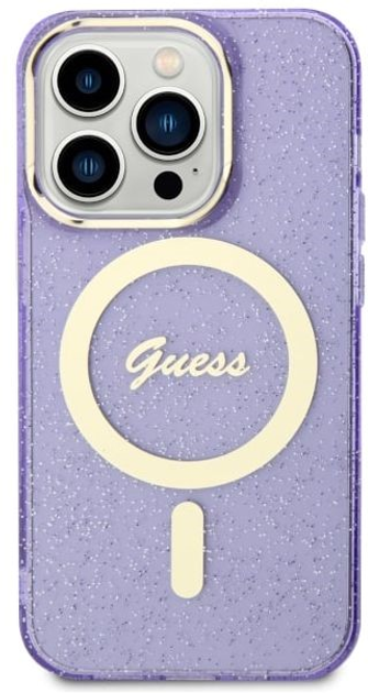 Etui plecki Guess Glitter Gold MagSafe do Apple iPhone 14 Pro Purple (3666339125684) - obraz 2