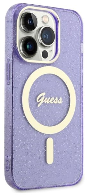 Панель Guess Glitter Gold MagSafe для Apple iPhone 14 Pro Фіолетовий (3666339125684) - зображення 3