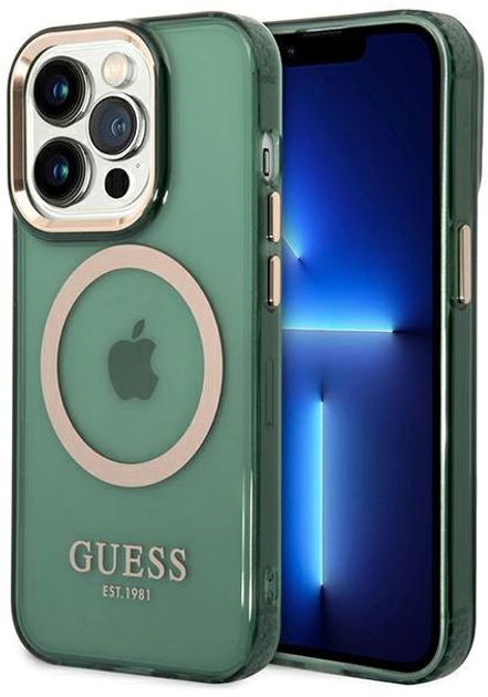 Etui plecki Guess Gold Outline Translucent MagSafe do Apple iPhone 14 Pro Khaki (3666339069643) - obraz 1