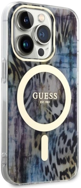 Etui plecki Guess Leopard MagSafe do Apple iPhone 14 Pro Blue (3666339115739) - obraz 3