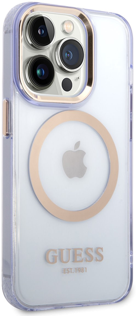 Etui plecki Guess Gold Outline Translucent MagSafe do Apple iPhone 14 Pro Purple (3666339069568) - obraz 1
