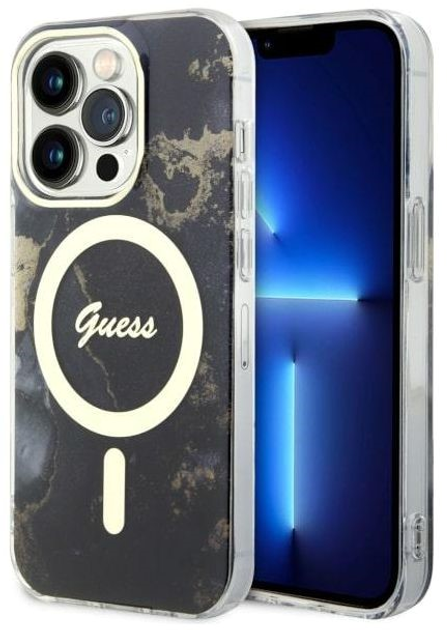 Панель Guess Golden Marble MagSafe для Apple iPhone 14 Pro Чорний (3666339115777) - зображення 1