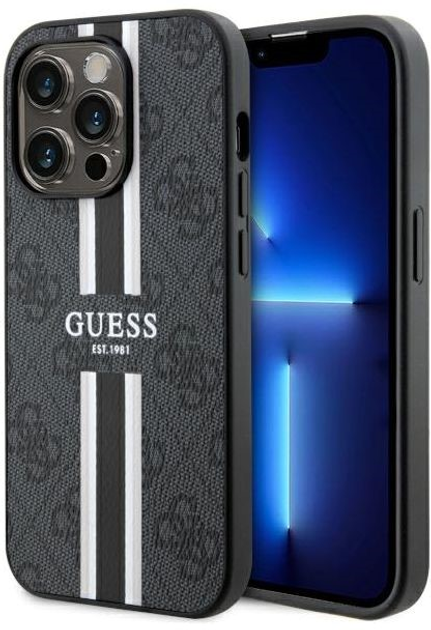 Панель Guess 4G Printed Stripes MagSafe для Apple iPhone 14 Pro Чорний (3666339119690) - зображення 1