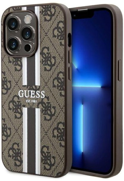 Панель Guess 4G Printed Stripes MagSafe для Apple iPhone 14 Pro Коричневий (3666339119799) - зображення 1