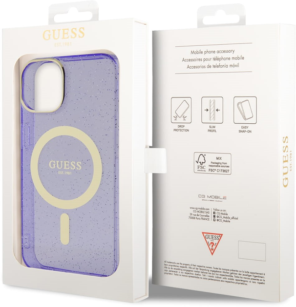 Панель Guess Glitter Gold MagSafe для Apple iPhone 14 Фіолетовий (3666339125660) - зображення 2