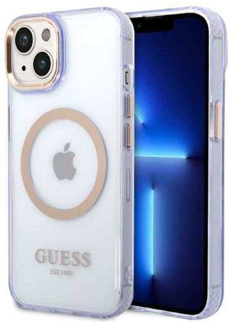 Панель Guess Gold Outline Translucent MagSafe для Apple iPhone 14 Фіолетовий (3666339069544) - зображення 1