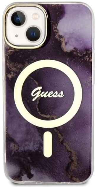 Панель Guess Golden Marble MagSafe для Apple iPhone 14 Фиолетовій (3666339115838) - зображення 1