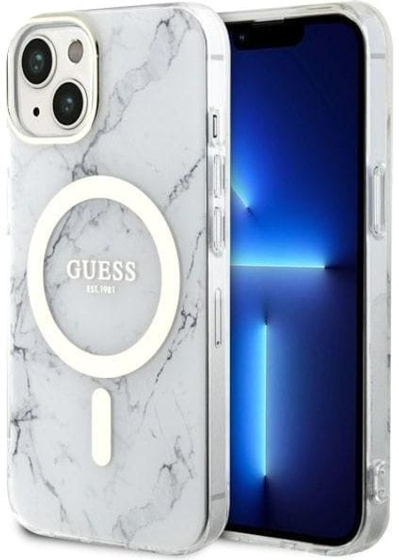 Панель Guess Marble MagSafe для Apple iPhone 14 Білий (3666339127268) - зображення 1