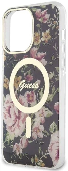 Etui plecki Guess Flower MagSafe do Apple iPhone 14 Pro Max Black (3666339115548) - obraz 3