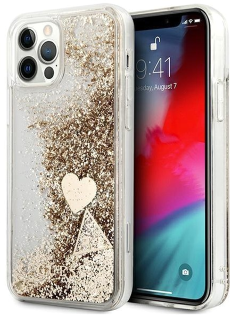 Etui plecki Guess Glitter Charms do Apple iPhone 12/12 Pro Gold (3700740495544) - obraz 1