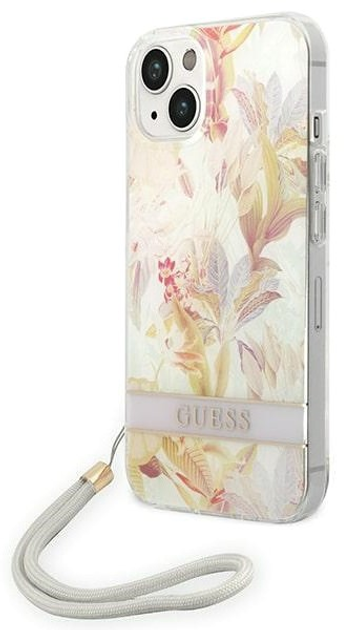 Etui plecki Guess Flower Strap do Apple iPhone 14 Plus Purple (3666339093921) - obraz 1