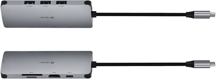 Adapter Tracer A-3 USB Type-C z czytnikiem kart, HDMI 4K, USB 3.0, LAN, PDW 100W ETH (TRAPOD46998) - obraz 2