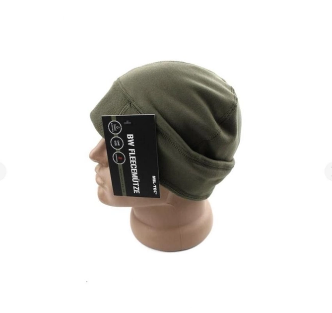 Зимова шапка флісова тепла універсальна для чоловіків і жінок розмір One size еластична без гумки Mil-Tec для холодної погоди оливкова - зображення 1