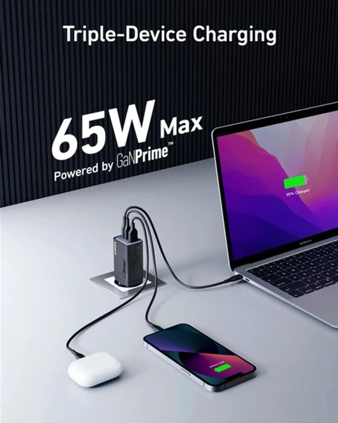Ładowarka sieciowa Anker PowerPort 735 GaNPrime - 65W 2xPD & 1xPIQ PPS/DPDS (A2668311) - obraz 2