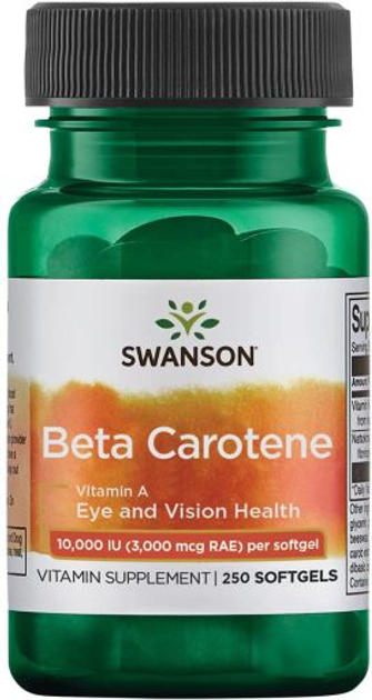 Дієтична добавка Swanson Бета-каротин Вітамін А 10.000 IU 250 капсул (0087614010106) - зображення 1