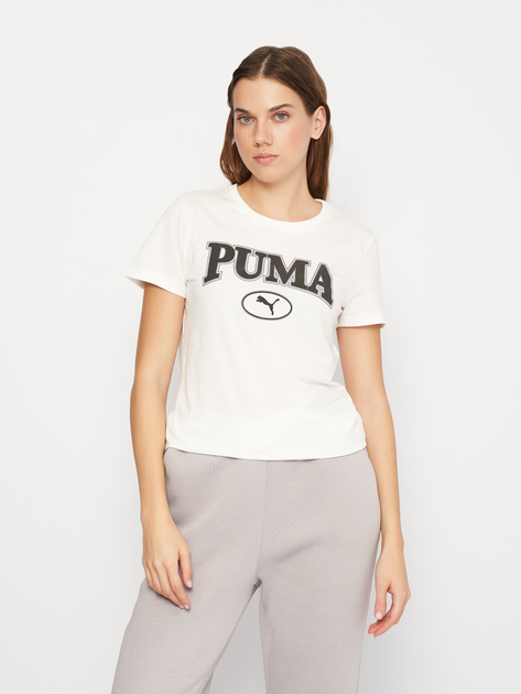 Акція на Футболка жіноча Puma Squad Graphic Tee 67661165 XS Теплий Білий від Rozetka