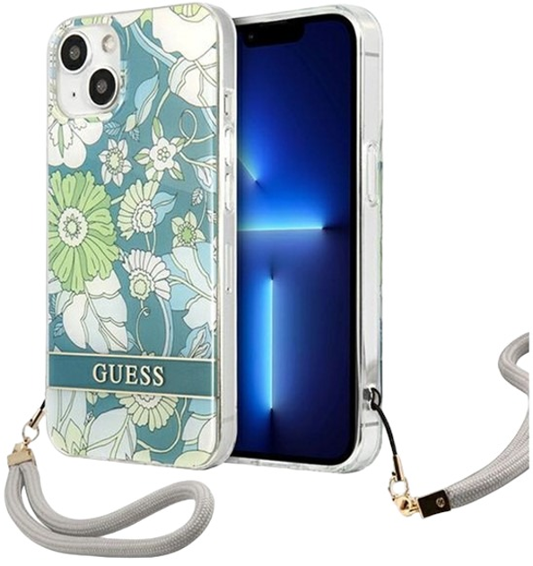 Etui plecki Guess Flower Strap do Apple iPhone 13 Green (3666339040482) - obraz 1