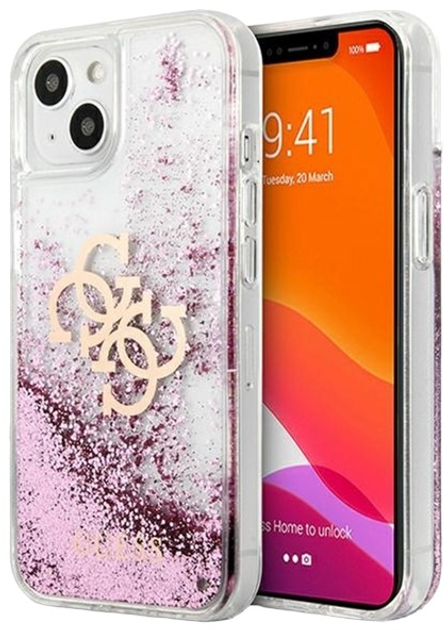 Etui plecki Guess 4G Big Liquid Glitter do Apple iPhone 13 mini Pink (3666339024673) - obraz 1