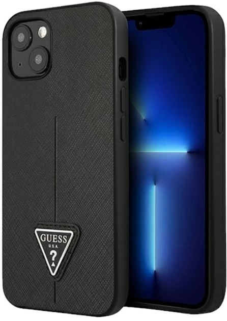 Etui plecki Guess Saffiano Triangle Logo do Apple iPhone 13 mini Black (3666339040277) - obraz 1