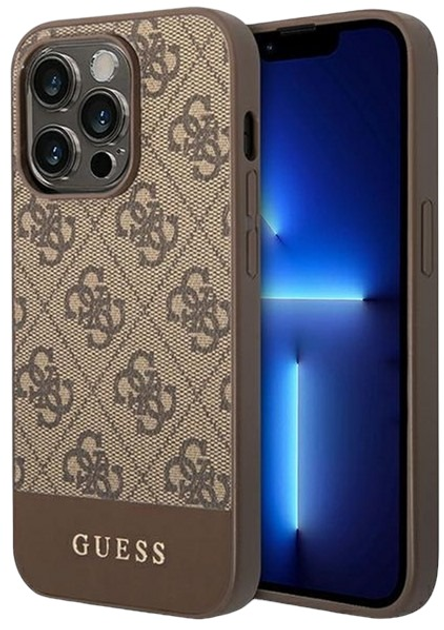 Etui plecki Guess 4G Stripe Collection do Apple iPhone 14 Pro Brown (3666339088521) - obraz 1