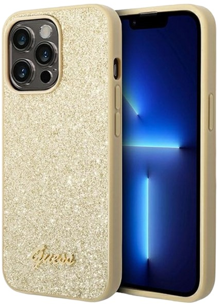 Etui plecki Guess Glitter Script do Apple iPhone 14 Pro Gold (3666339065102) - obraz 1