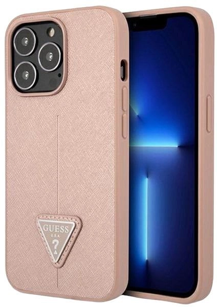 Etui plecki Guess Saffiano Triangle Logo do Apple iPhone 14 Pro Pink (3666339065508) - obraz 1