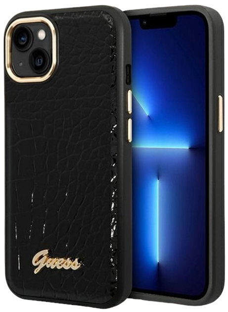 Etui plecki Guess Croco Collection do Apple iPhone 14 Plus Black (3666339082857) - obraz 1