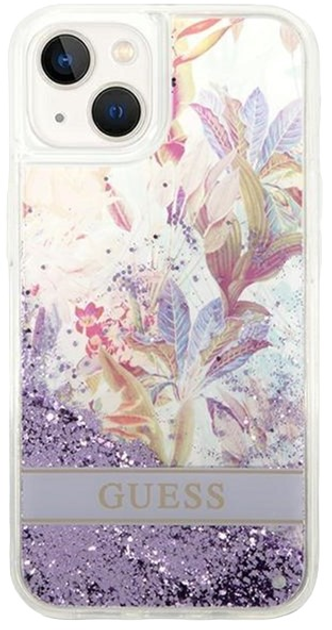 Etui plecki Guess Flower Liquid Glitter do Apple iPhone 14 Plus Purple (3666339088392) - obraz 1