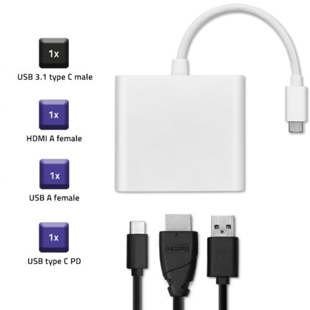 Адаптер Qoltec USB-Typ C - HDMI A /USB-A/USB-Typ C PD 0.2 m білий (5901878504254) - зображення 2