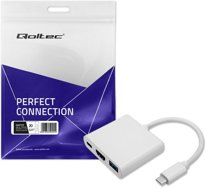 Адаптер Qoltec USB-Typ C - HDMI A /USB-A/USB-Typ C PD 0.2 m білий (5901878504254) - зображення 3