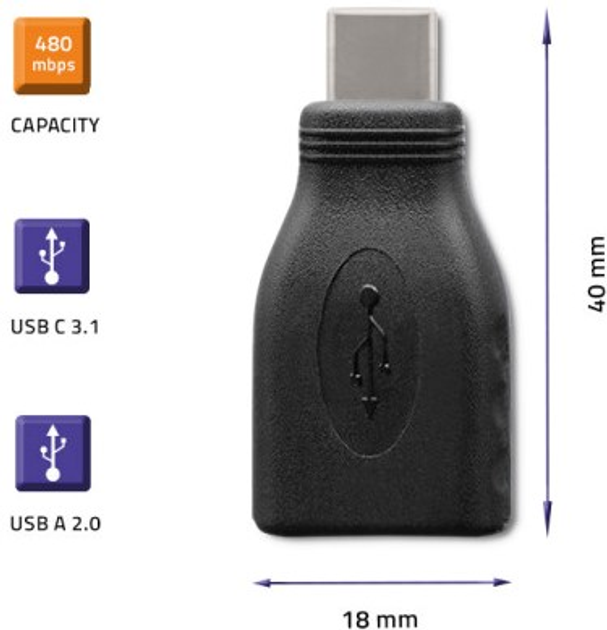 Адаптер Qoltec USB Typ-C - USB Typ A чорний (5901878503967) - зображення 2