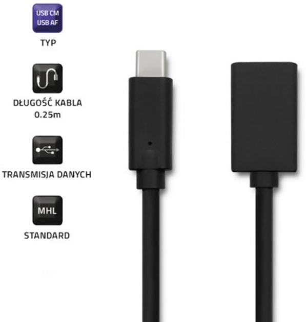 Kabel Qoltec USB Typ-C - USB Typ A 0.25 m czarny (5901878504223) - obraz 2
