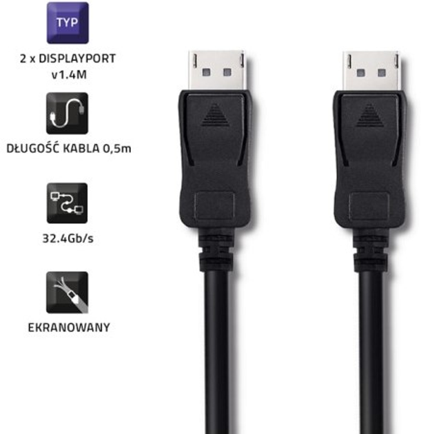 Кабель Qoltec DisplayPort v1.4 - DisplayPort v1.4 8K 0.5 m чорний (5901878505848) - зображення 2