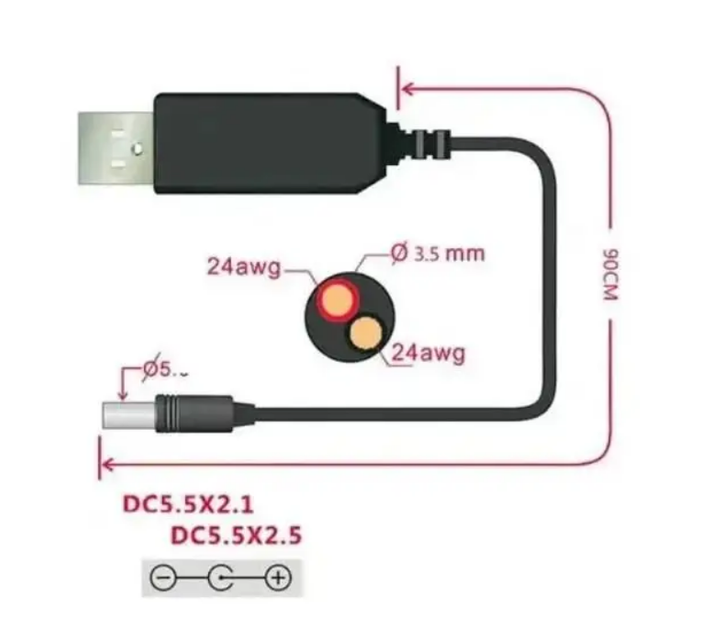 Кабель з перетворювачем USB 5V - DC 5.5-2.1/12V для роутера, відеокамери - зображення 5