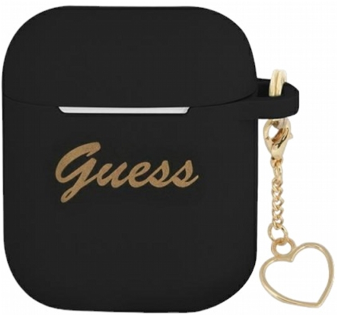 Etui CG Mobile Guess Silicone Charm Heart Collection GUA2LSCHSK do AirPods 1 / 2 Czarny (3666339038977) - obraz 1