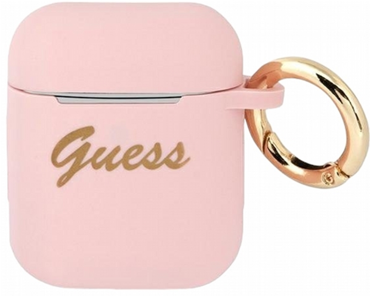 Etui CG Mobile Guess Silicone Vintage Script GUA2SSSI do AirPods 1 / 2 Różowy (3666339009991) - obraz 1