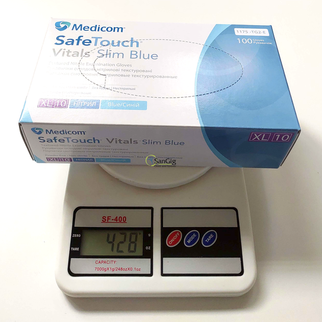 Нитриловые перчатки Medicom, плотность - 3.2 г. - Slim Blue (голубые) - 100 шт XL (9-10) - изображение 2